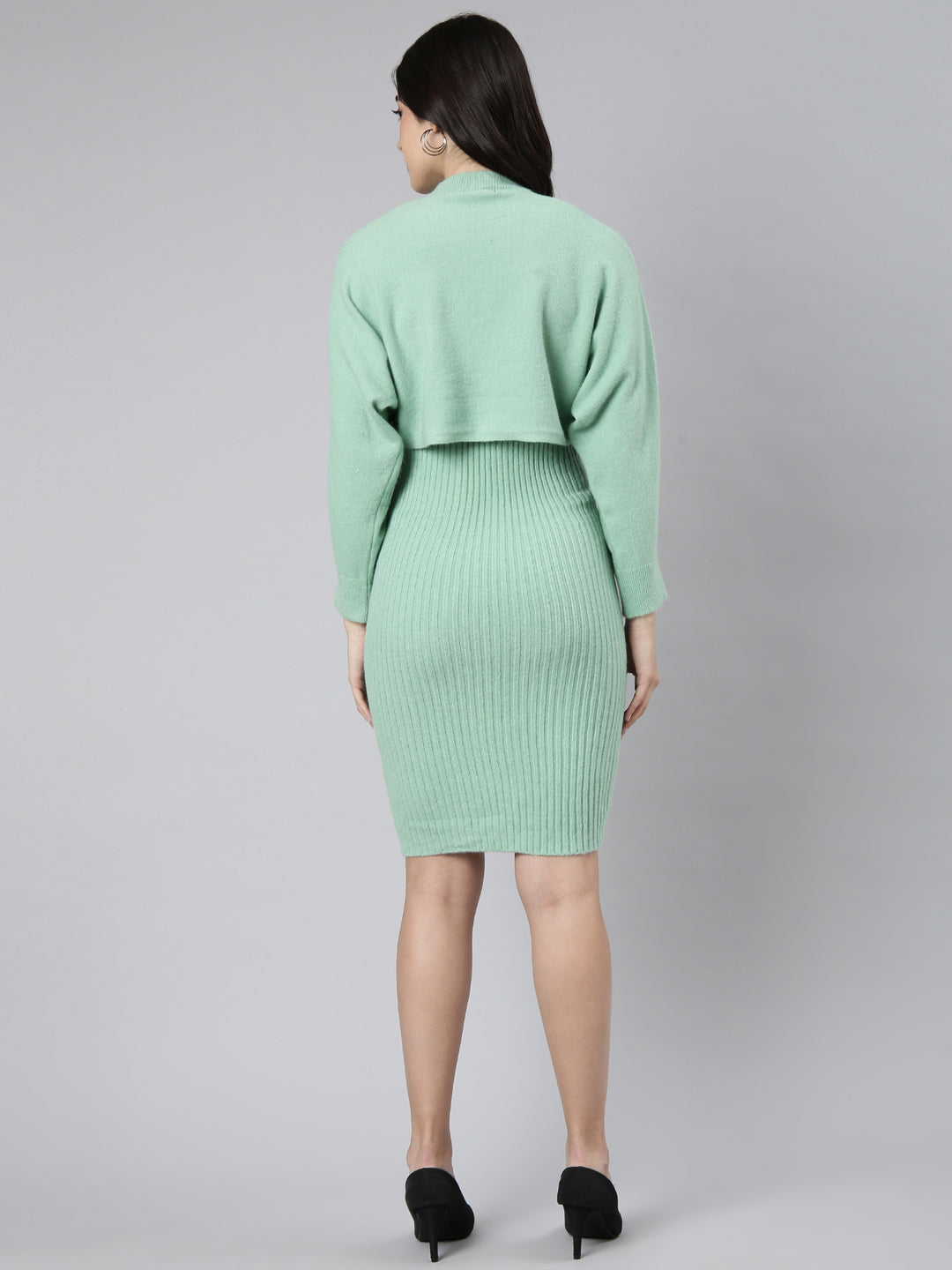 Women Self Design Sea Green Bodycon Dress Comes with Top