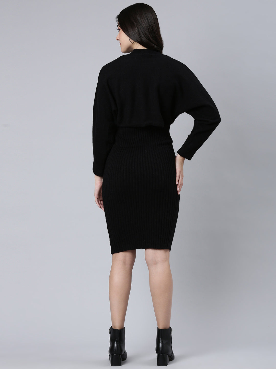 Women Self Design Black Bodycon Dress Comes with Top