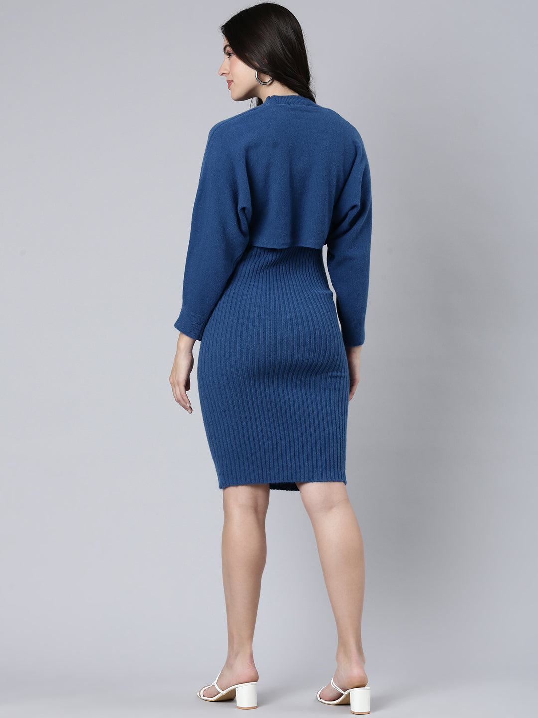 Women Self Design Blue Bodycon Dress Comes with Top
