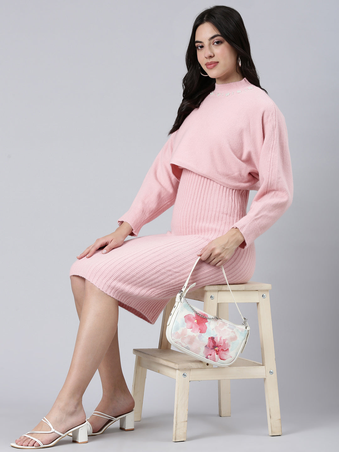 Women Self Design Pink Bodycon Dress Comes with Top