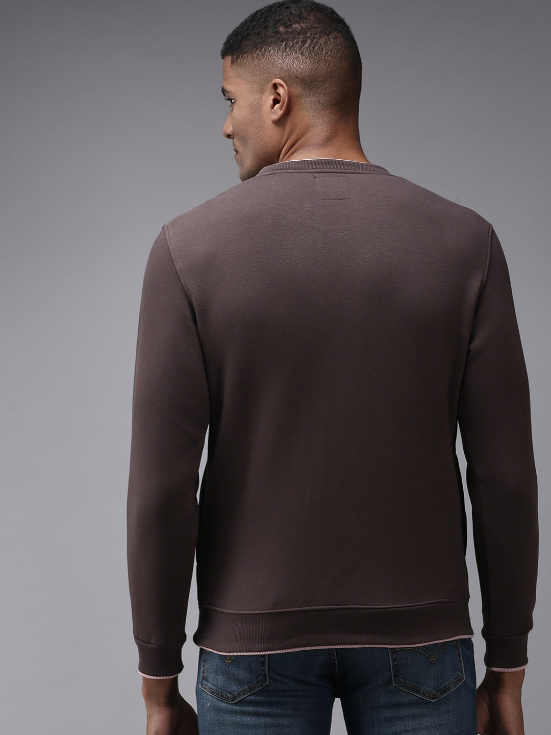 Men Brown Solid Sweatshirt