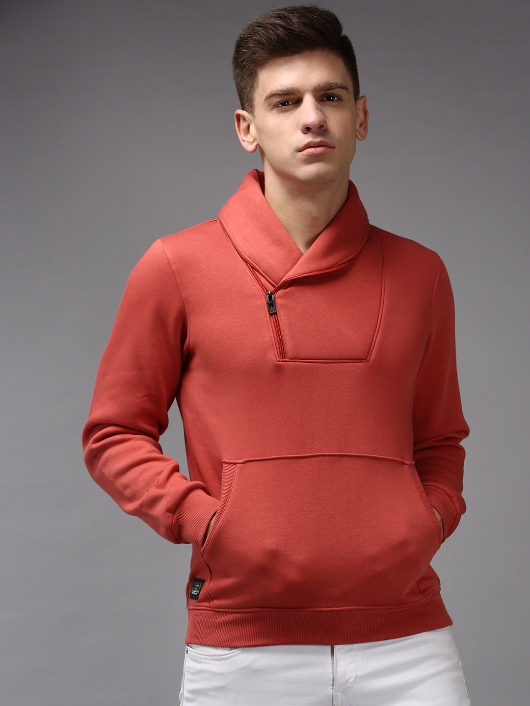 Men Orange Solid Sweatshirt