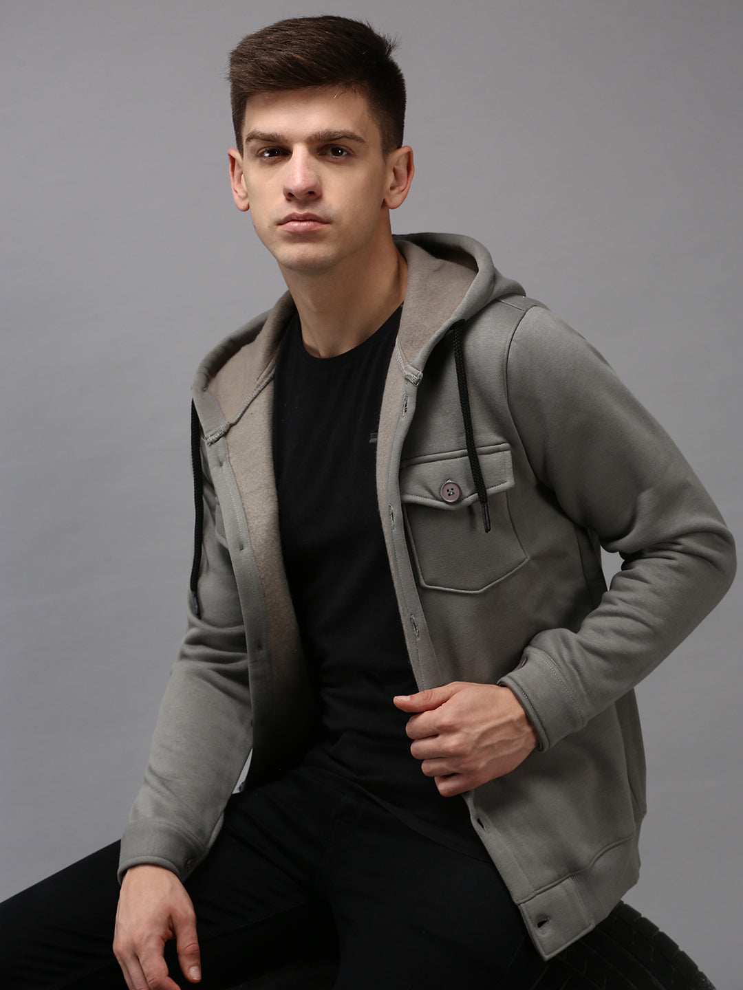 Men Grey Solid Sweatshirt