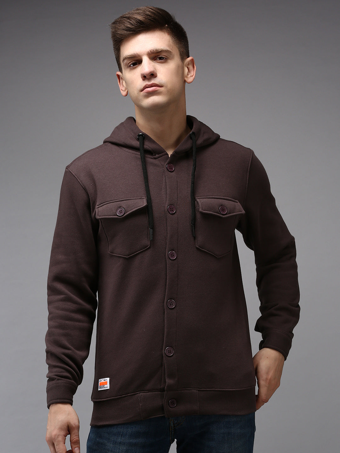 Men Brown Solid Sweatshirt