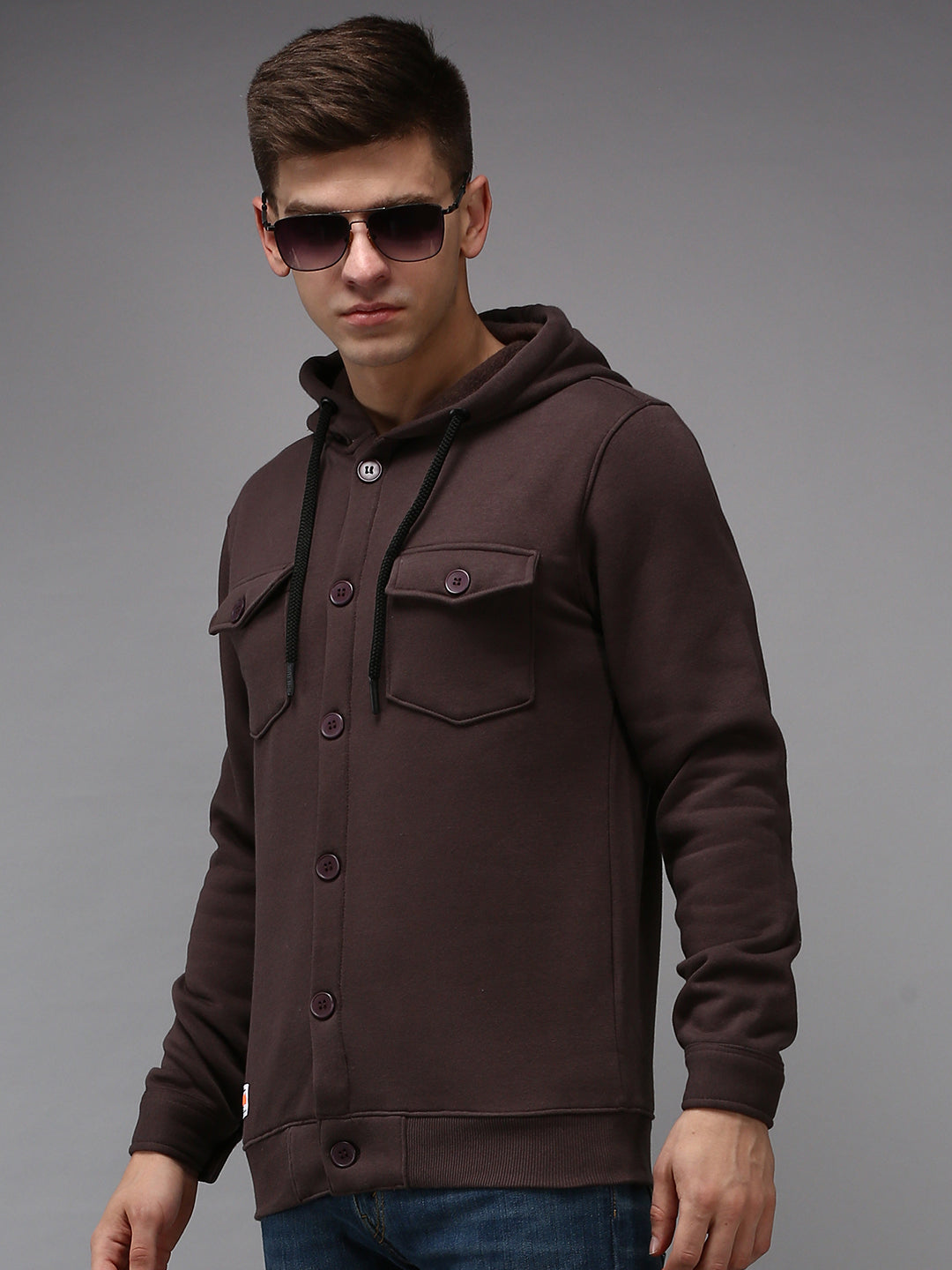 Men Brown Solid Sweatshirt