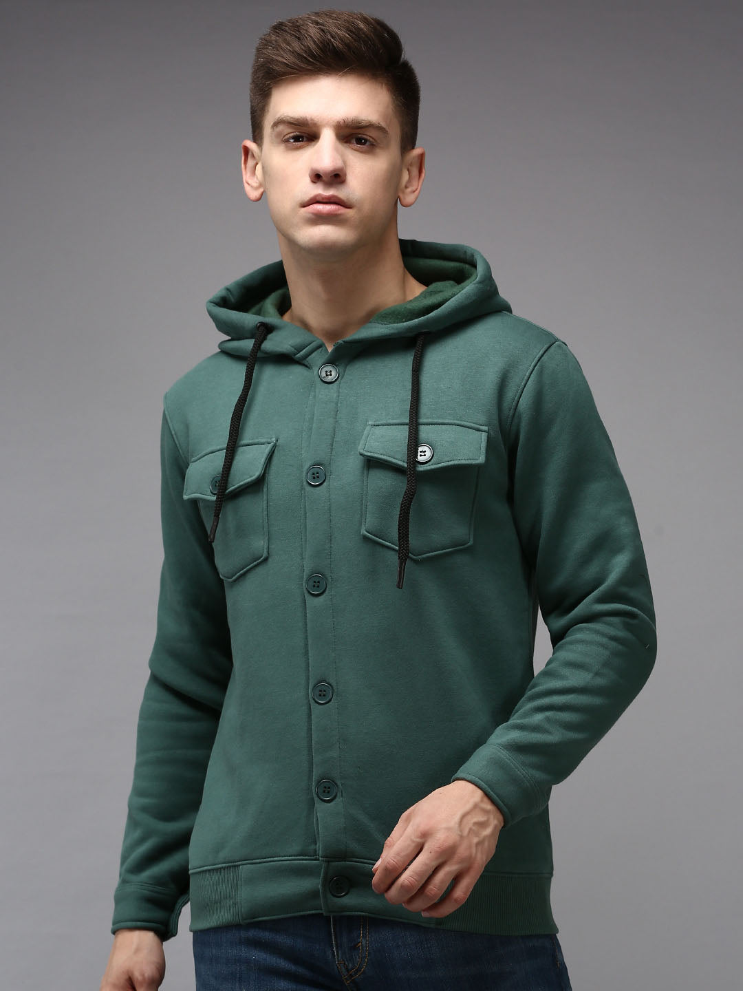 Men Green Solid Sweatshirt