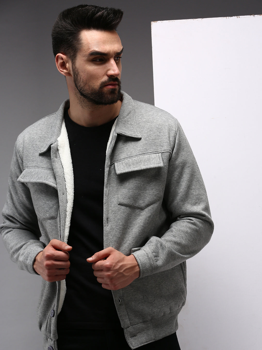 Men Grey Solid Sweatshirt