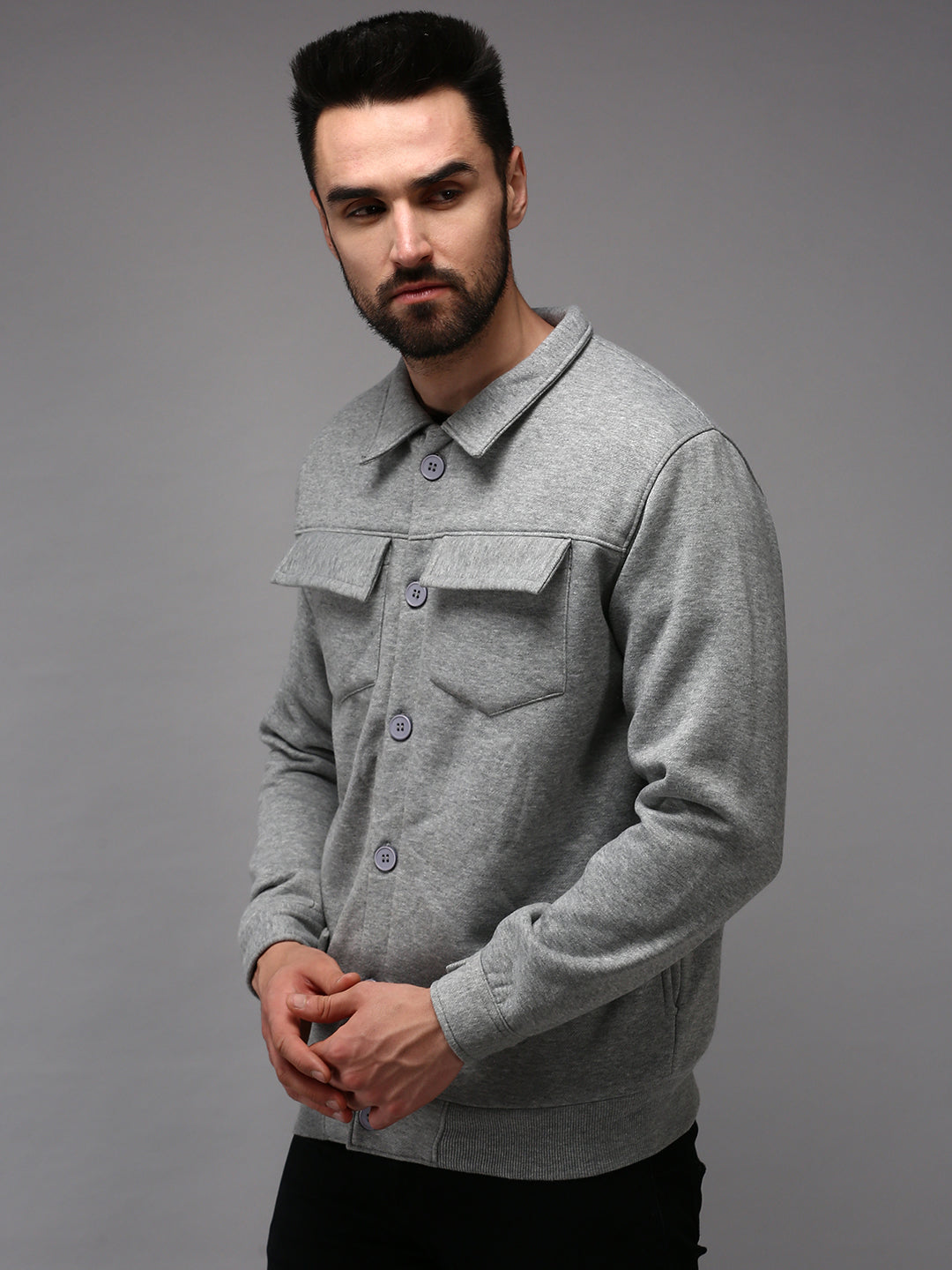 Men Grey Solid Sweatshirt