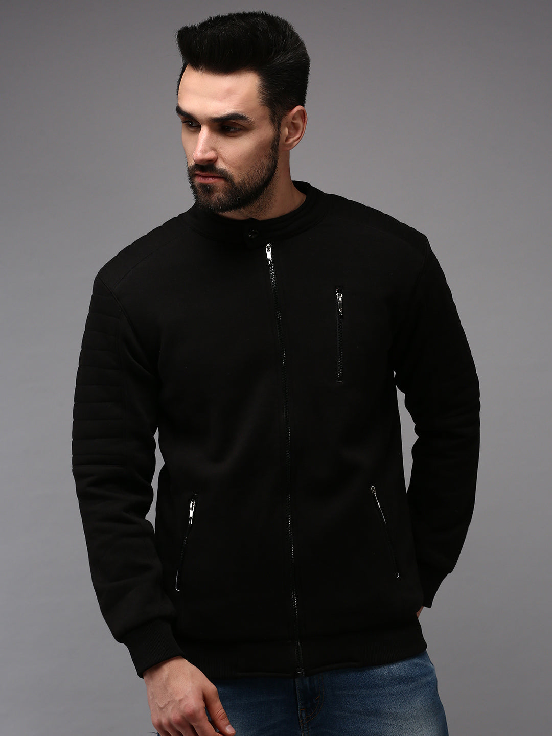 Men Black Solid Sweatshirt