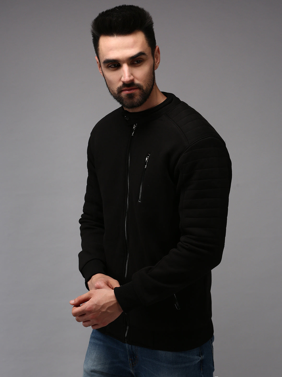 Men Black Solid Sweatshirt