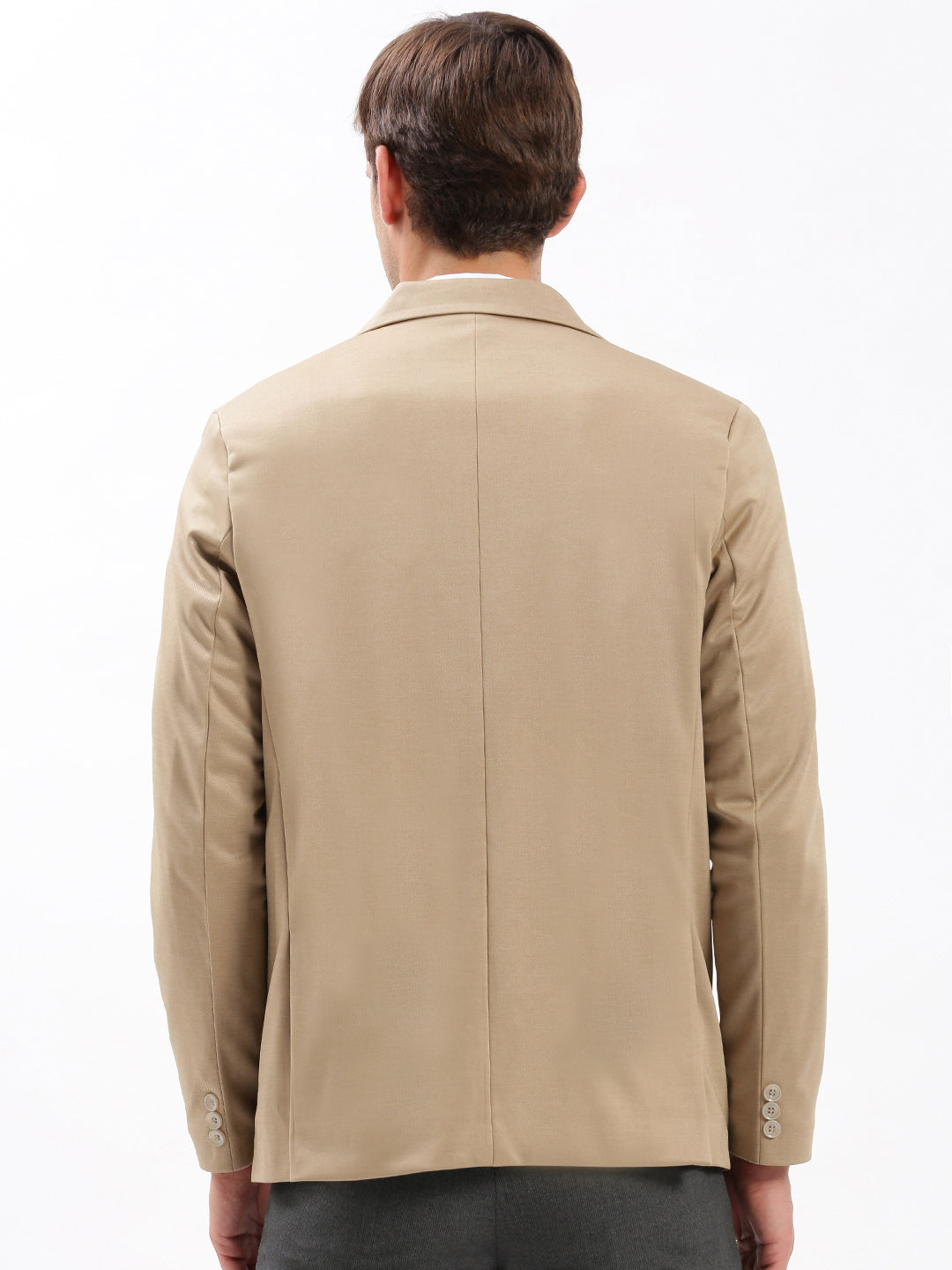 Men Notched Lapel Solid Beige Blazer