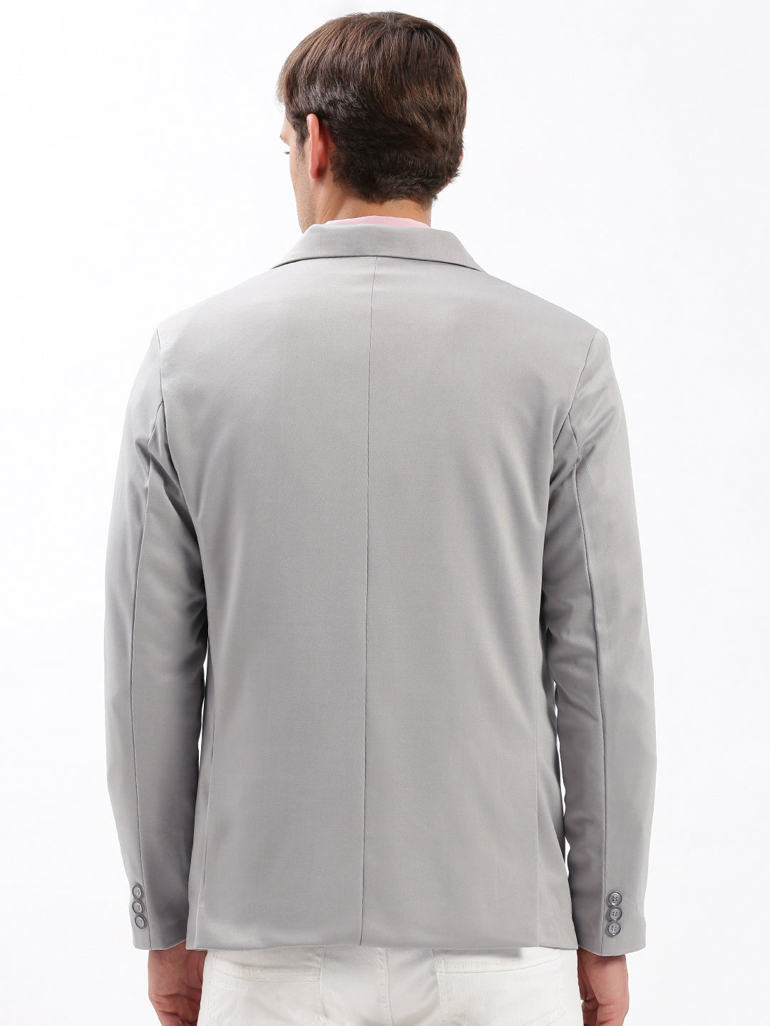 Men Notched Lapel Solid Grey Blazer