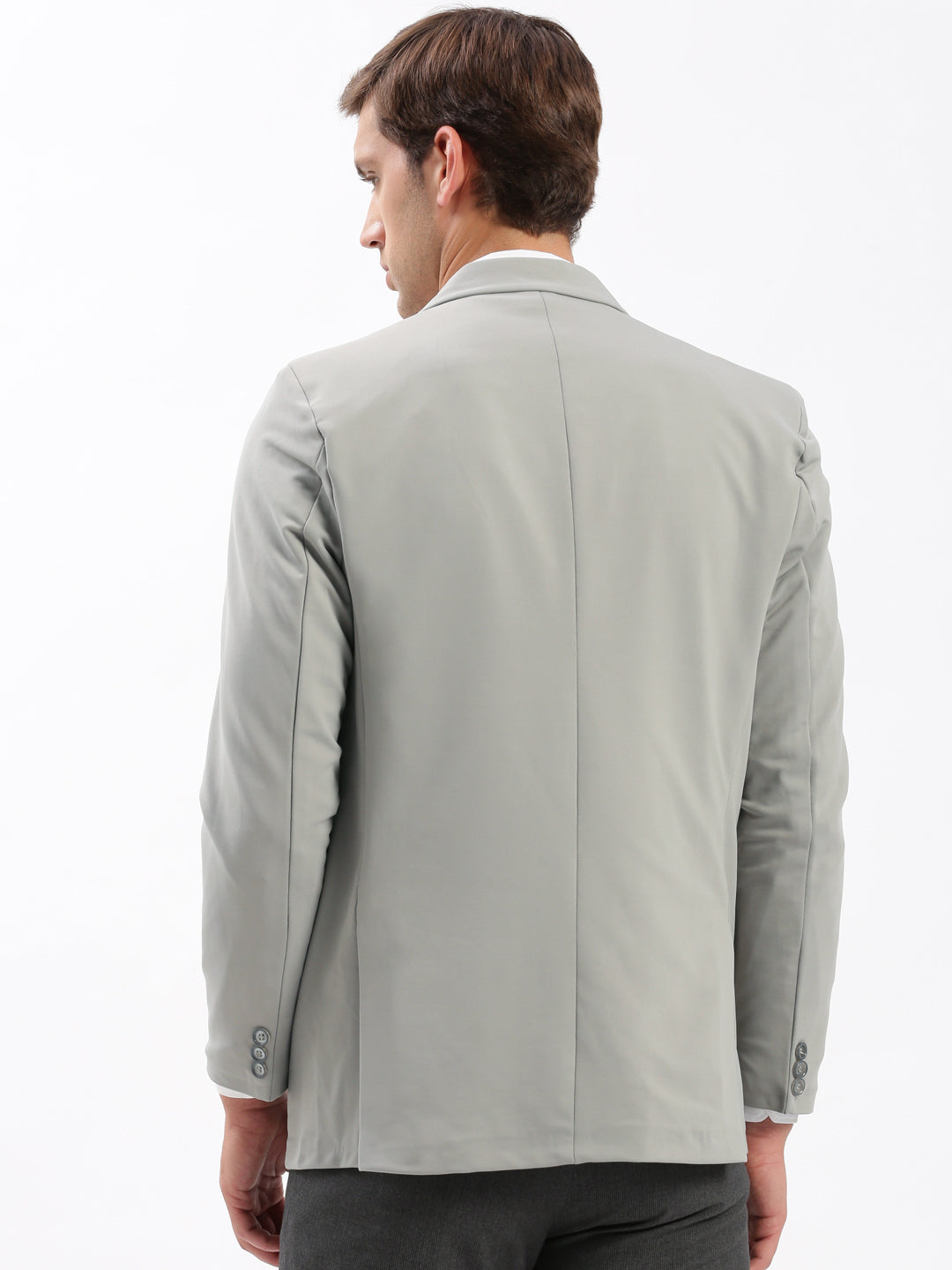 Men Notched Lapel Solid Grey Blazer