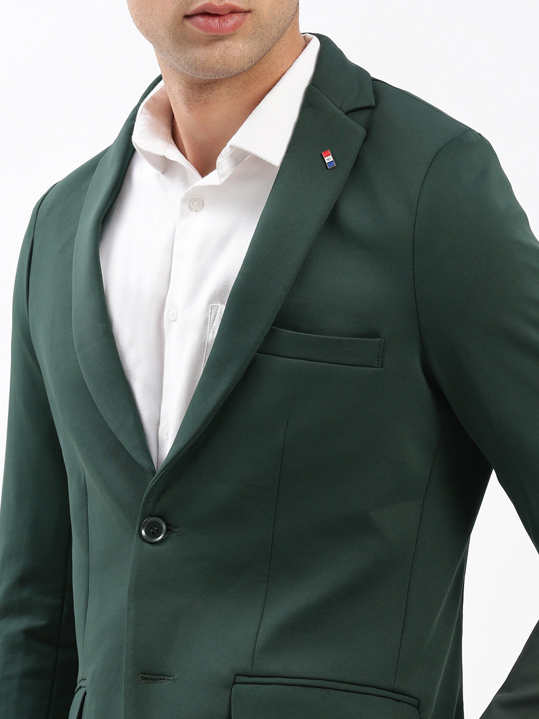 Men Notched Lapel Solid Green Blazer