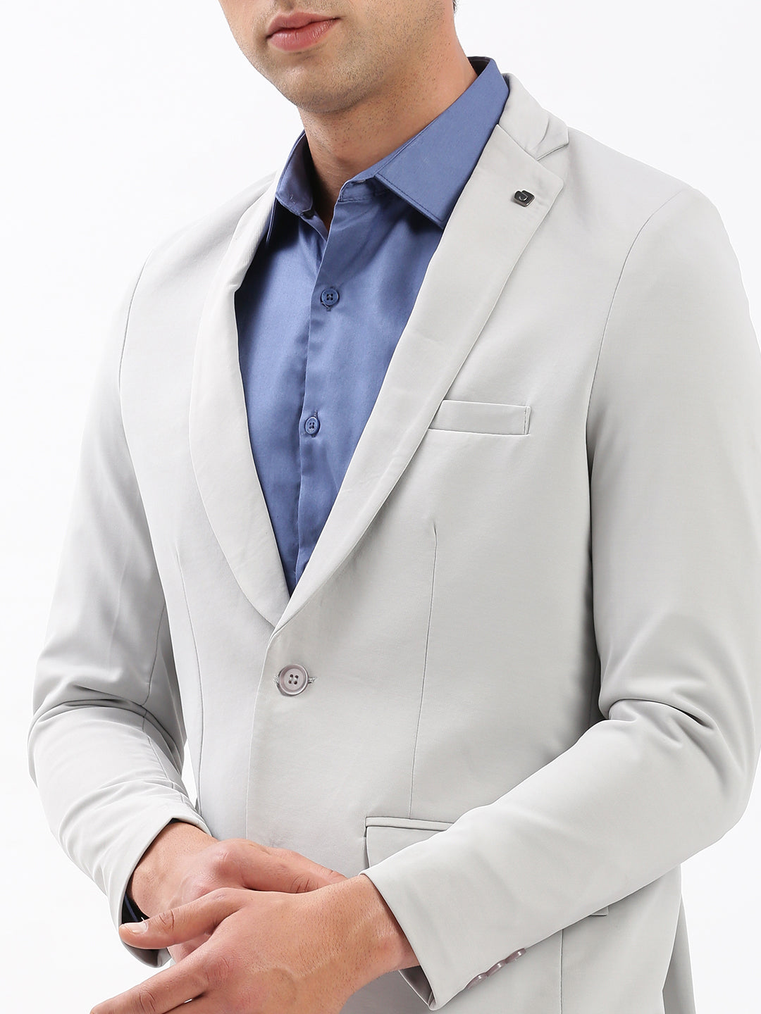 Men Notched Lapel Solid Grey Blazer