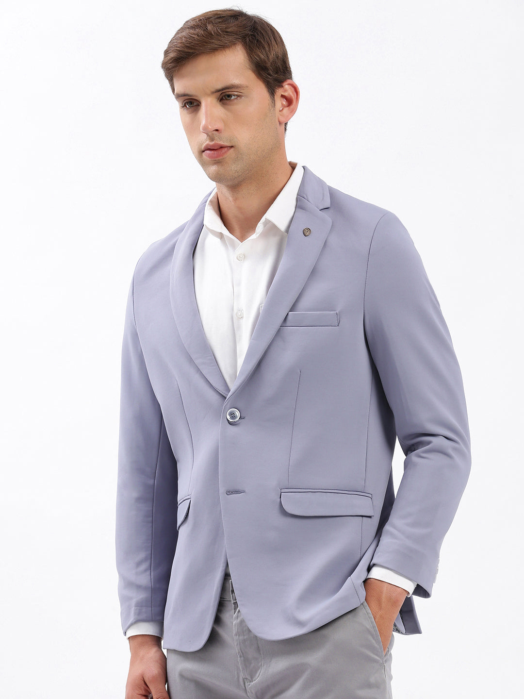 Men Notched Lapel Solid Lavender Blazer