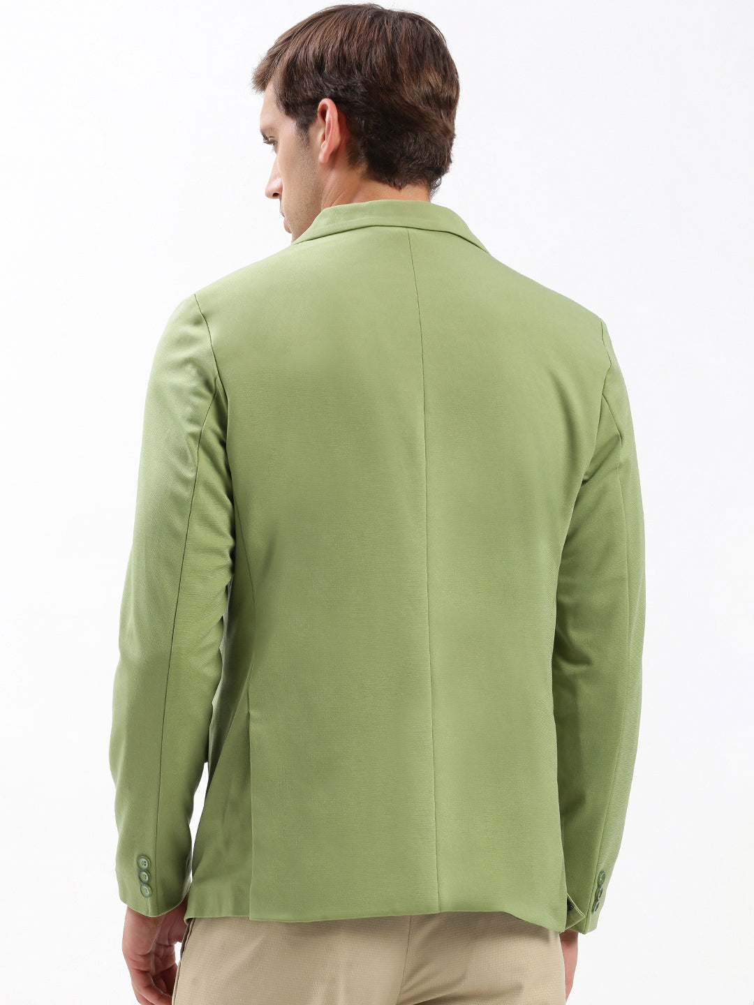 Men Notched Lapel Solid Green Blazer