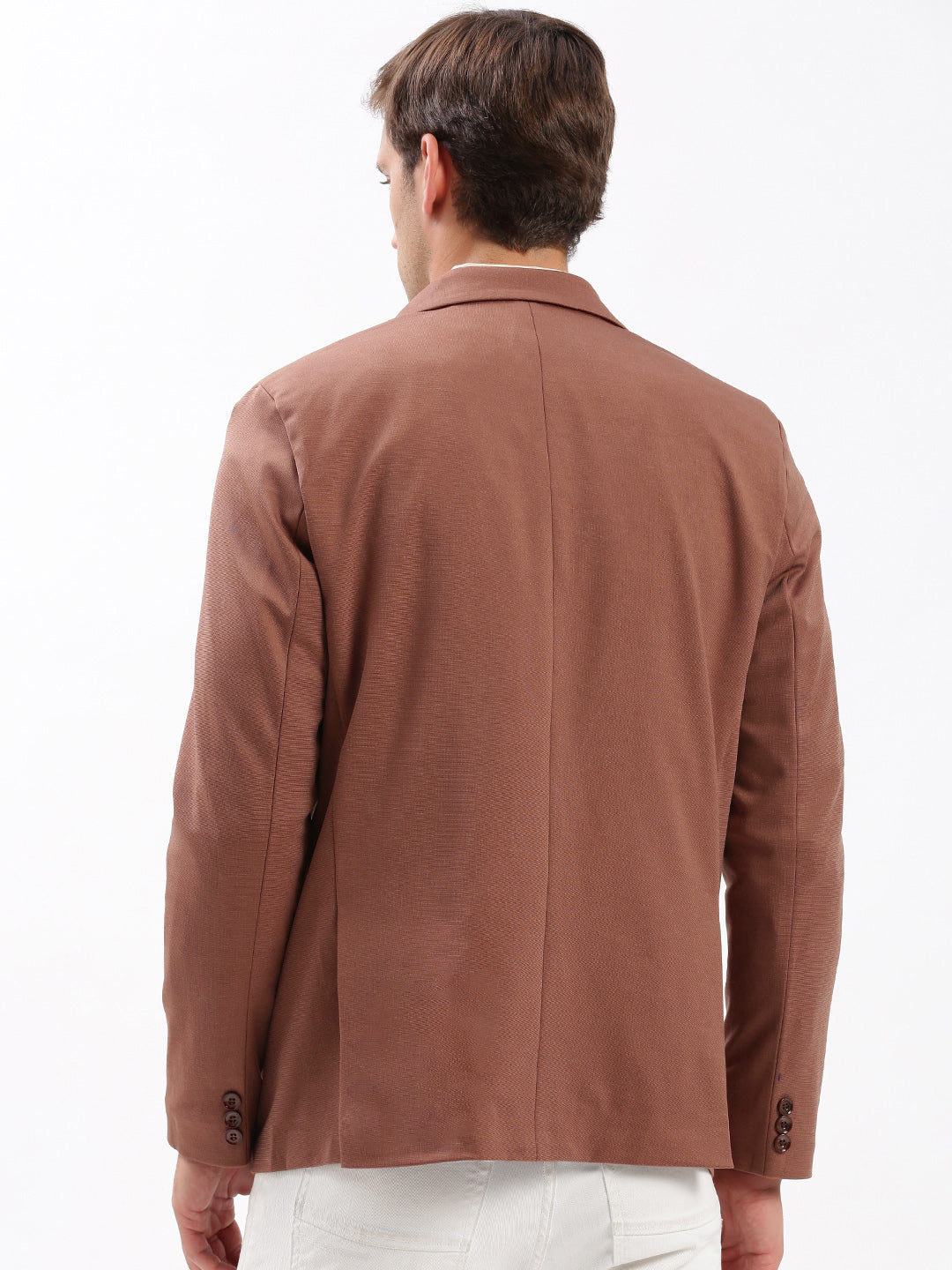 Men Notched Lapel Solid Brown Blazer