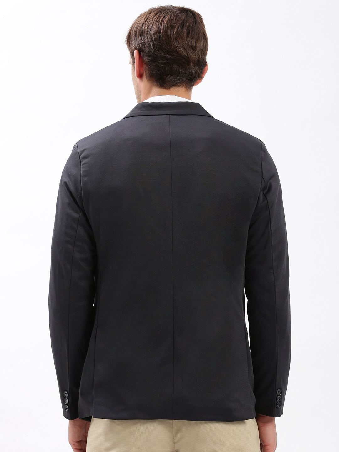 Men Notched Lapel Solid Charcoal Blazer