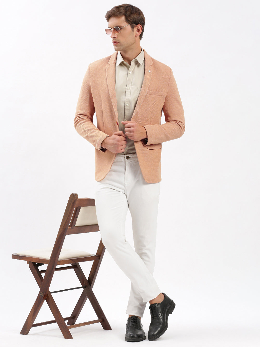 Men Notched Lapel Solid Peach Blazer