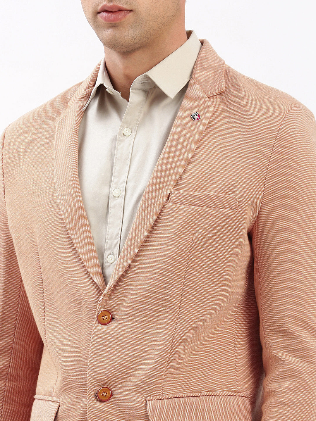 Men Notched Lapel Solid Peach Blazer