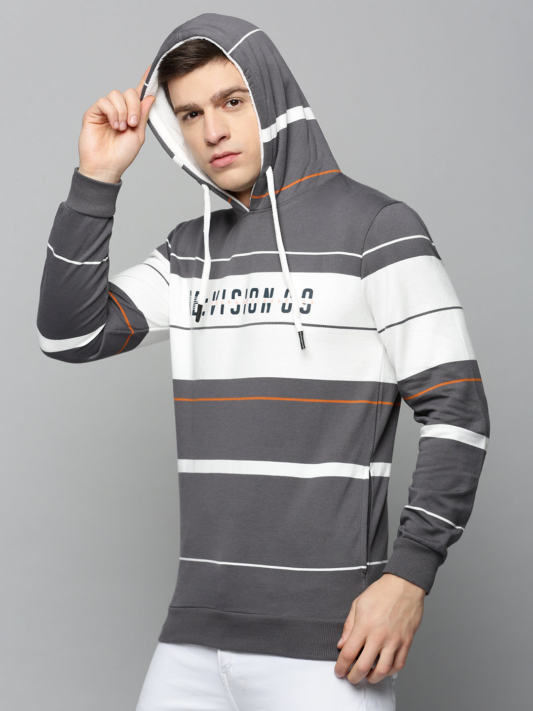 Men Grey Striped Sweatshirt