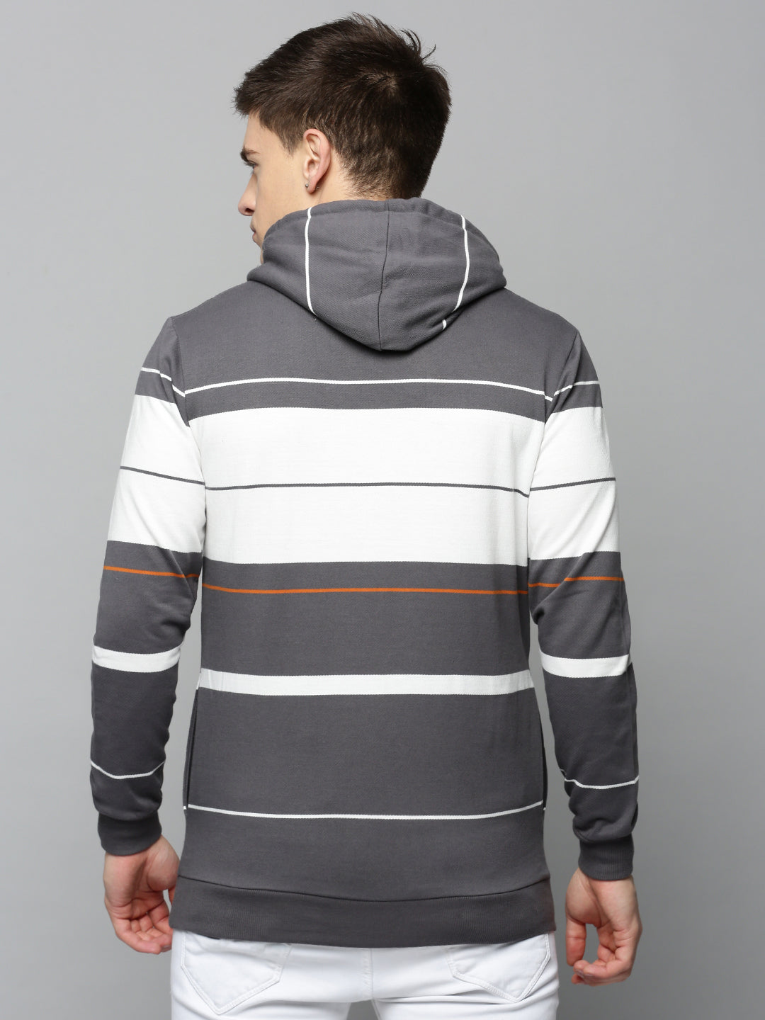 Men Grey Striped Sweatshirt