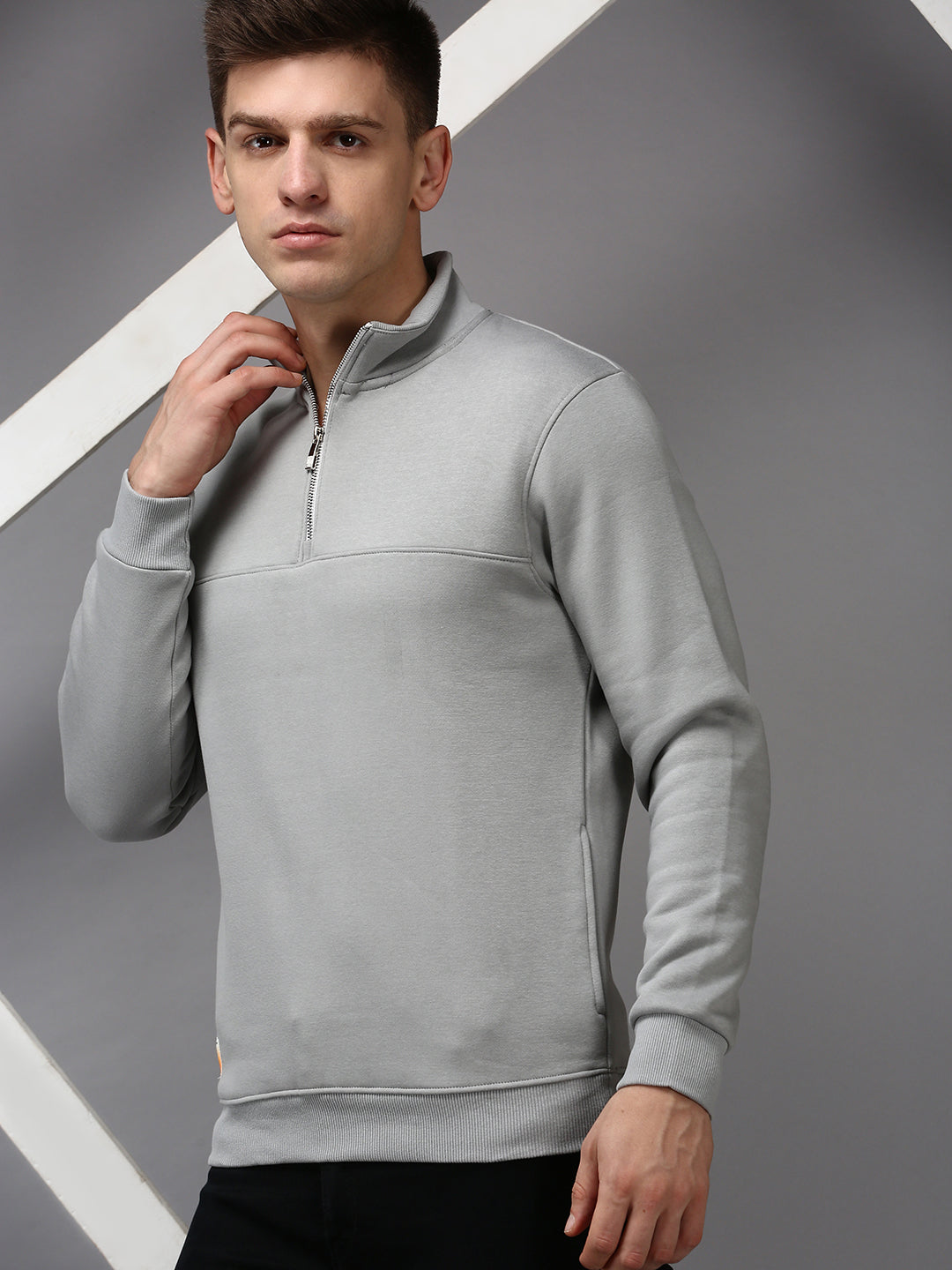 Men Grey Solid Sweatshirt