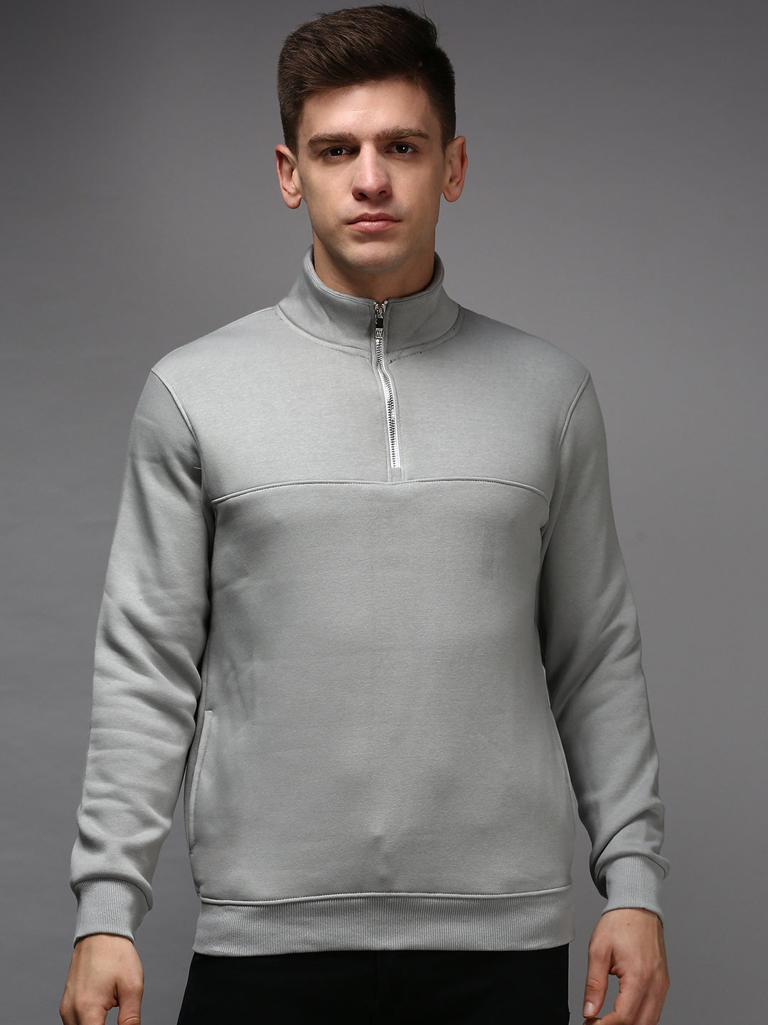 Men Grey Solid Sweatshirt