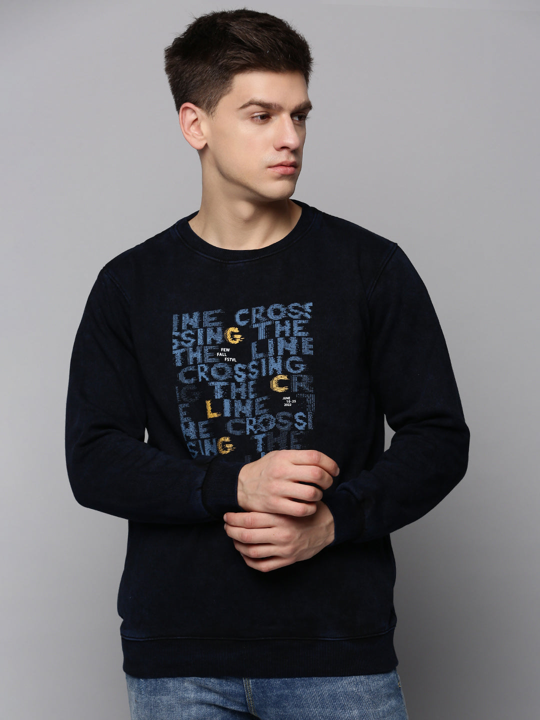Men Navy Printed Sweatshirt