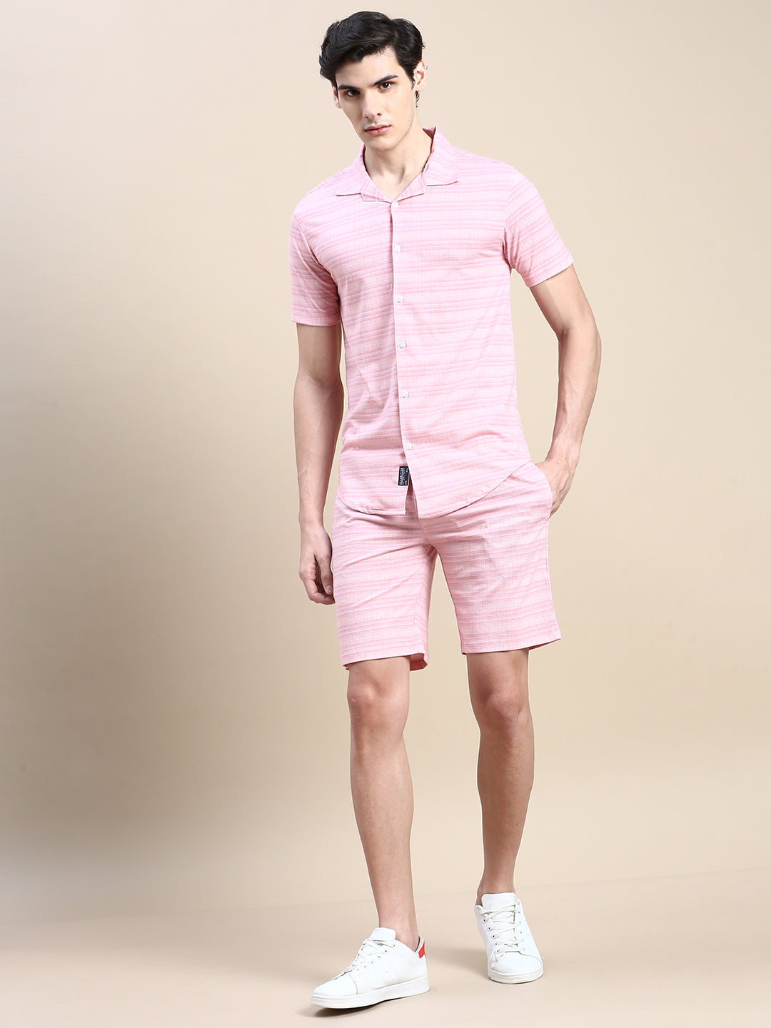 Men Pink Checked Casual Co ord Set