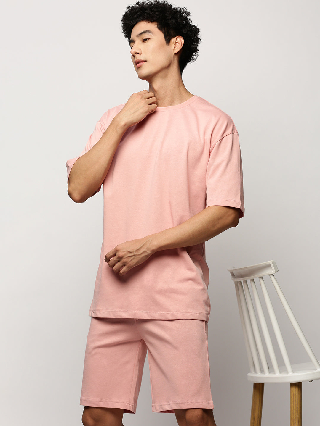 Men Peach Solid Casual Co ords