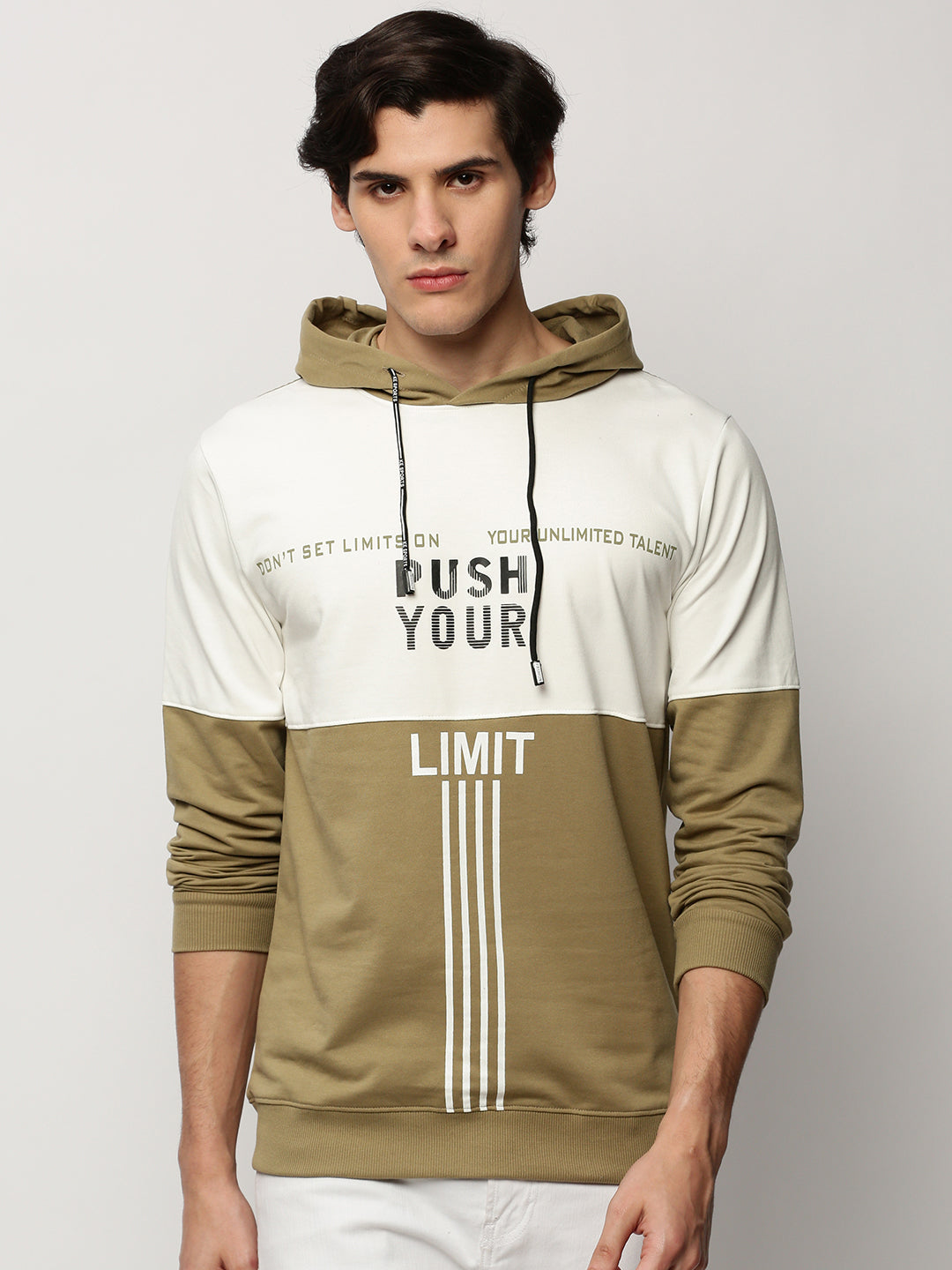 Men Khaki Graphics Casual Sweatshirts