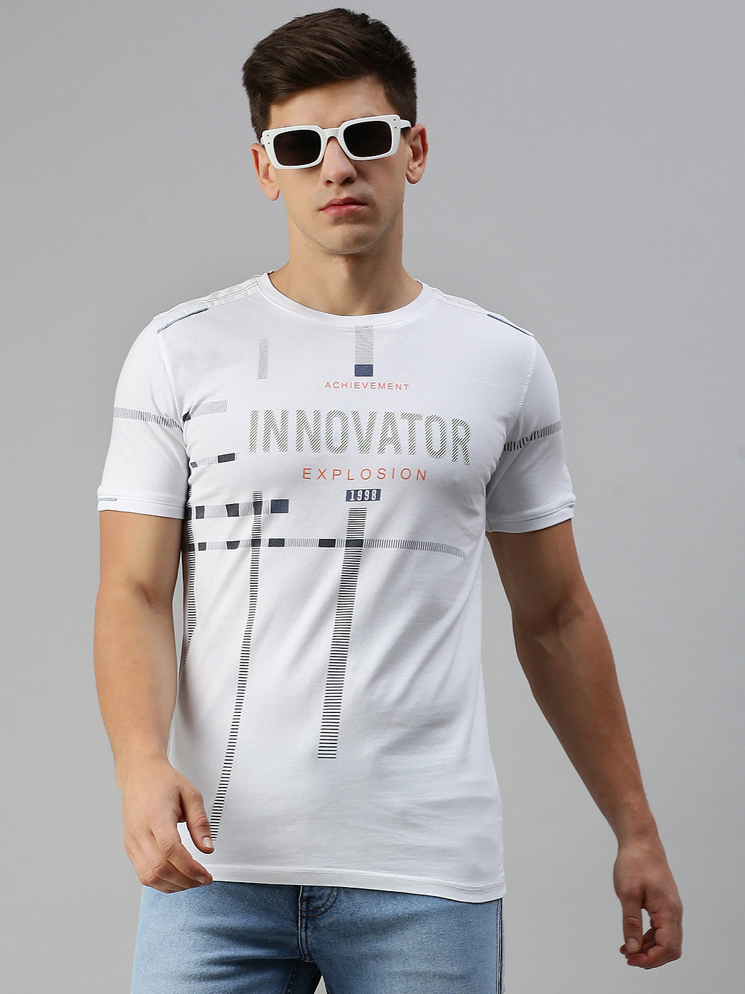 Men White Printed Casual T Shirt