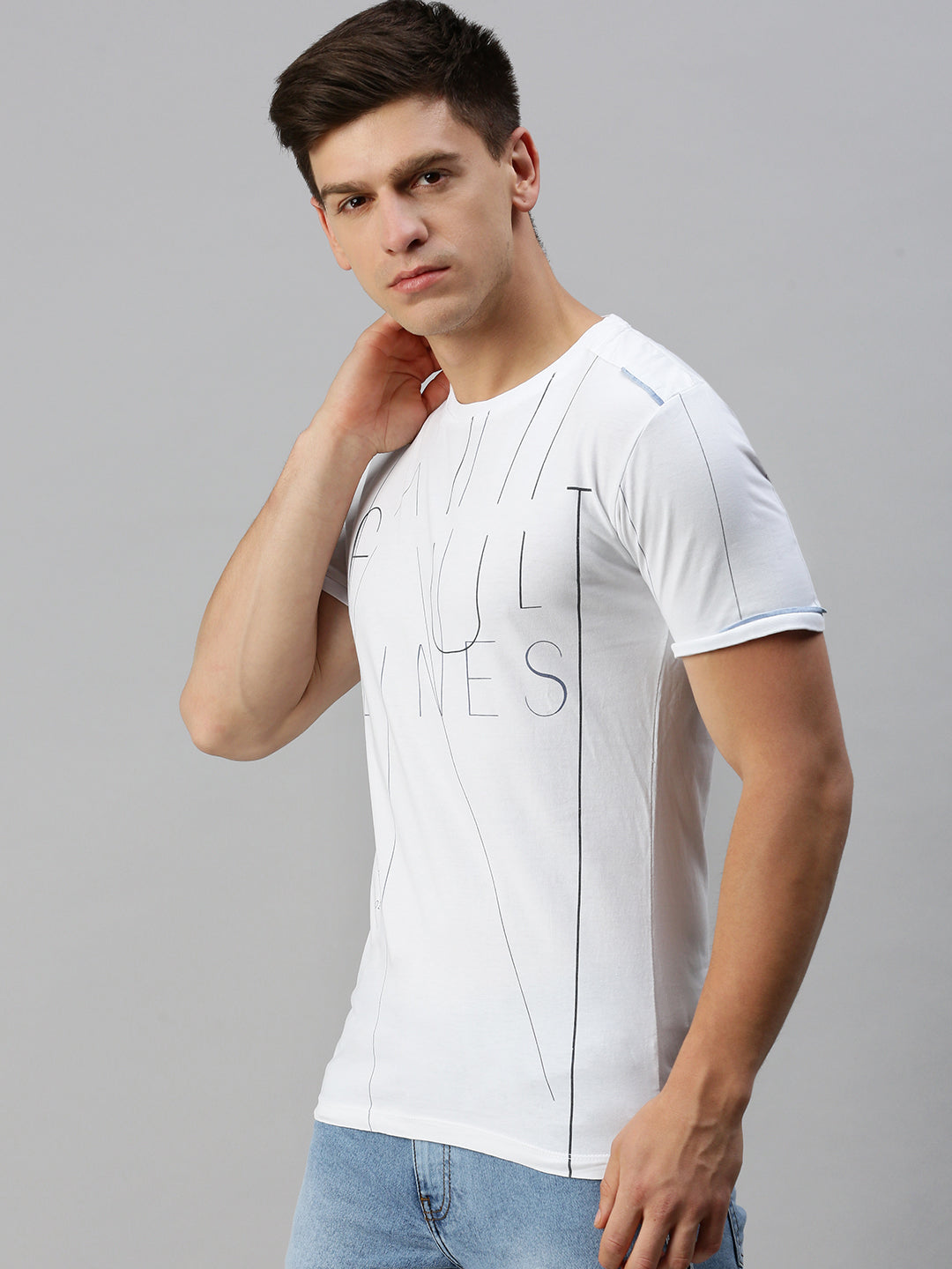 Men White Printed Casual T Shirt