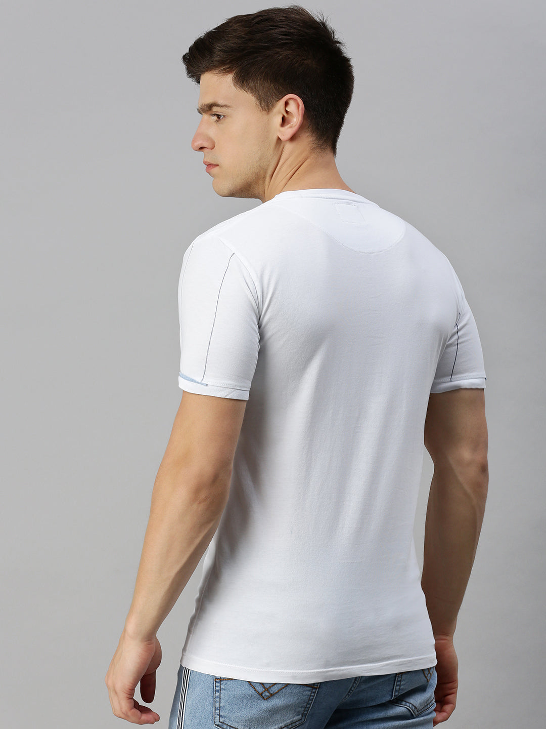 Men White Printed Casual T Shirt