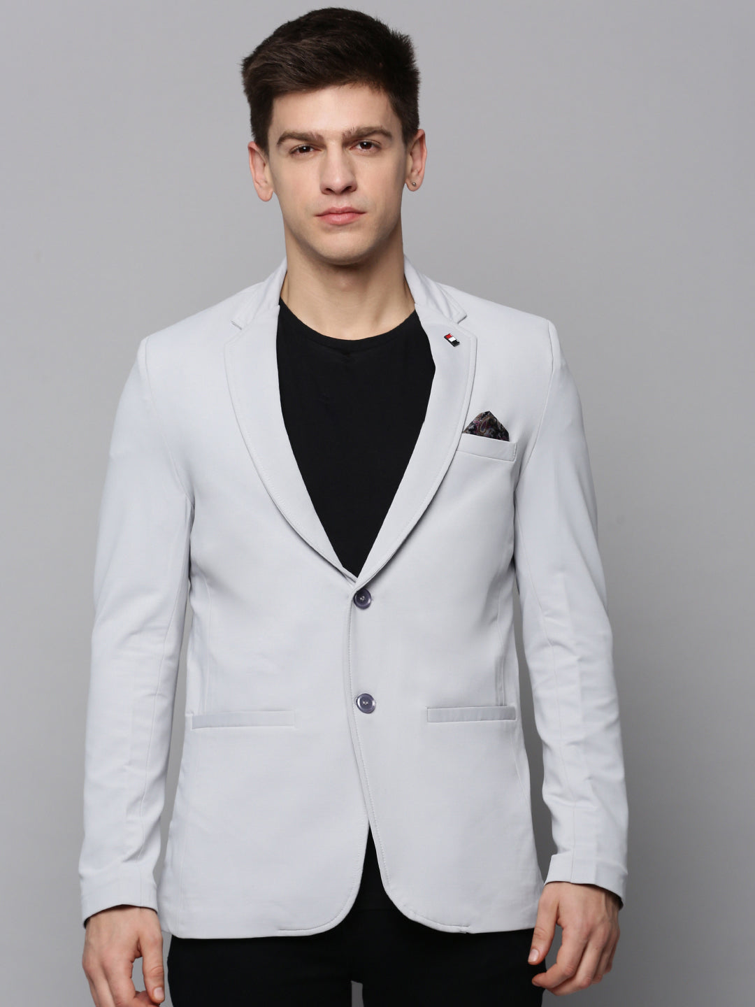 Men Grey Solid Blazer