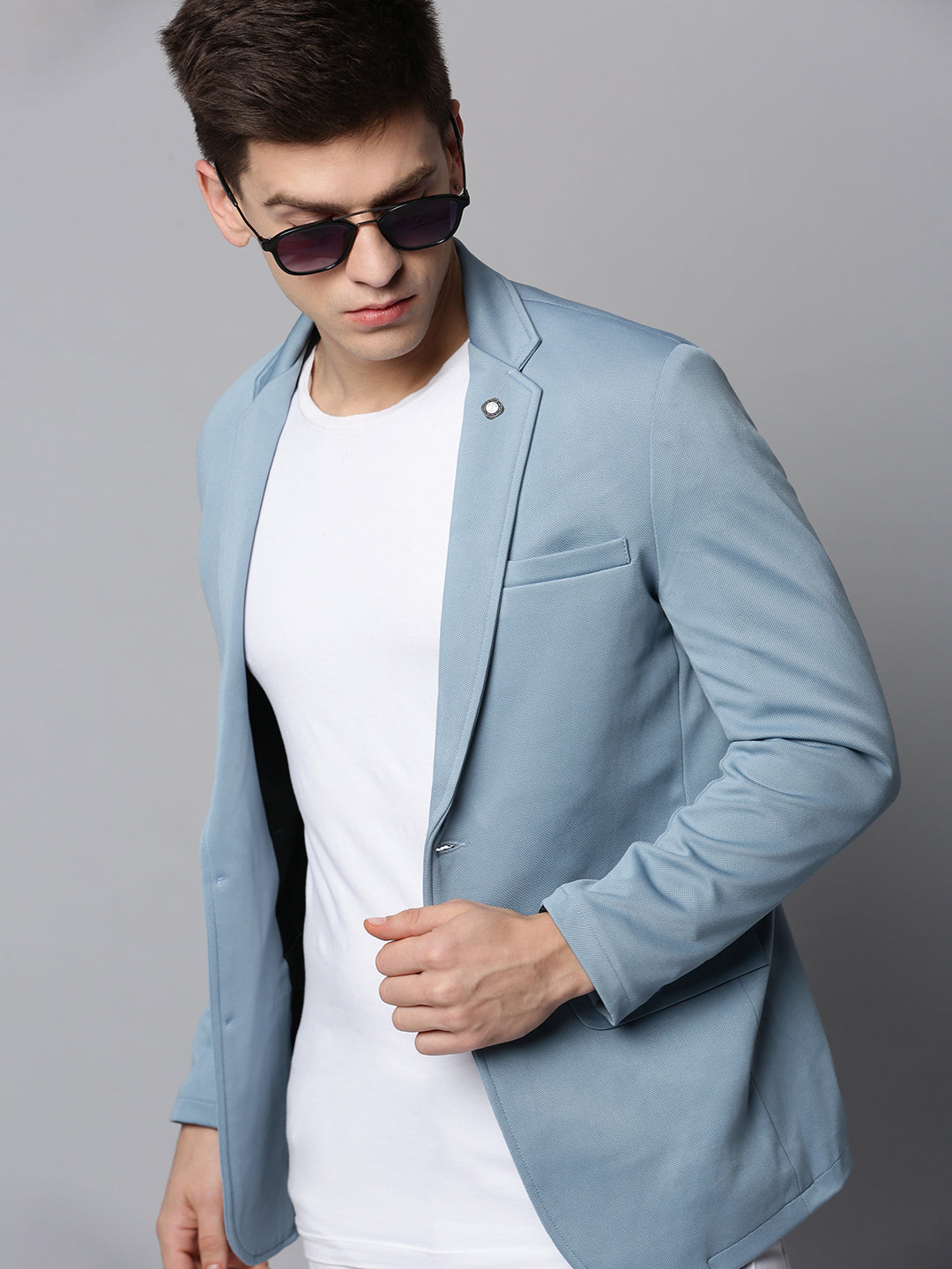 Men Blue Solid Blazer