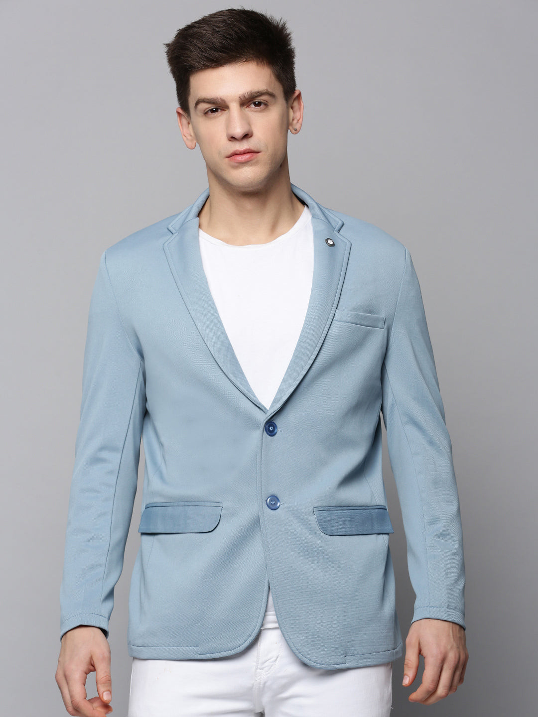 Men Blue Solid Blazer