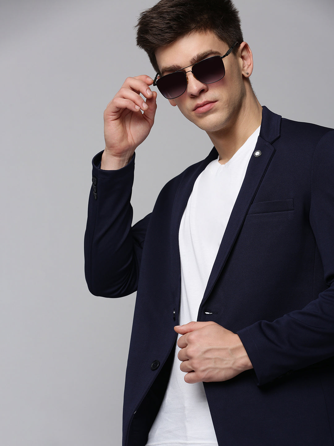 Men Navy Solid Blazer