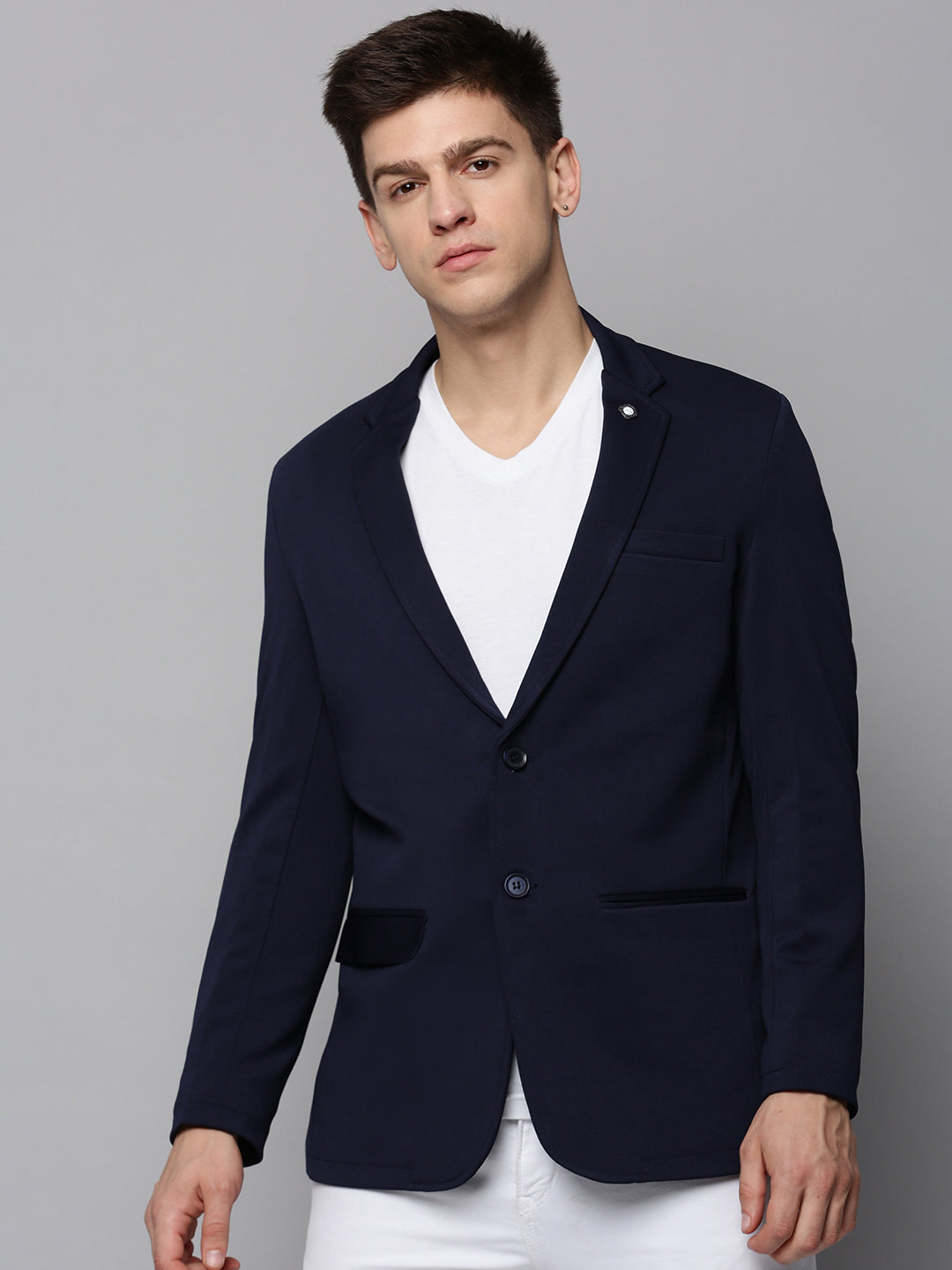 Men Navy Solid Blazer