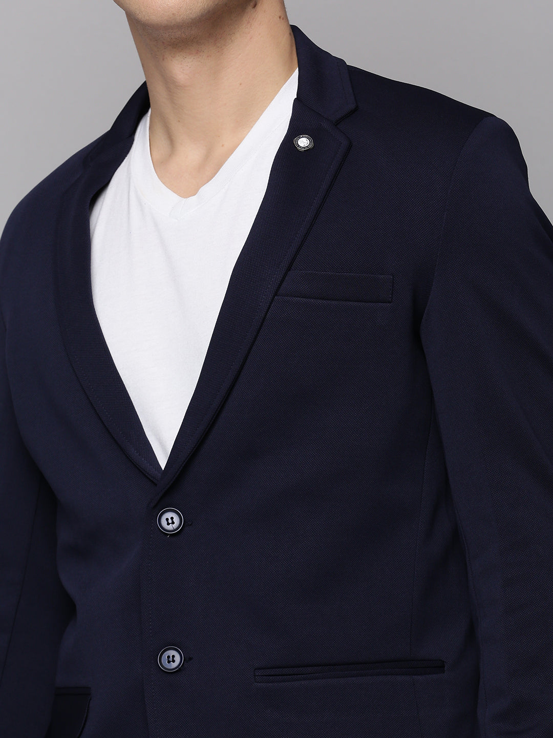 Men Navy Solid Blazer