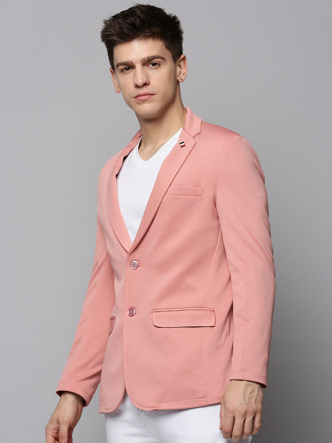 Men Pink Solid Blazer