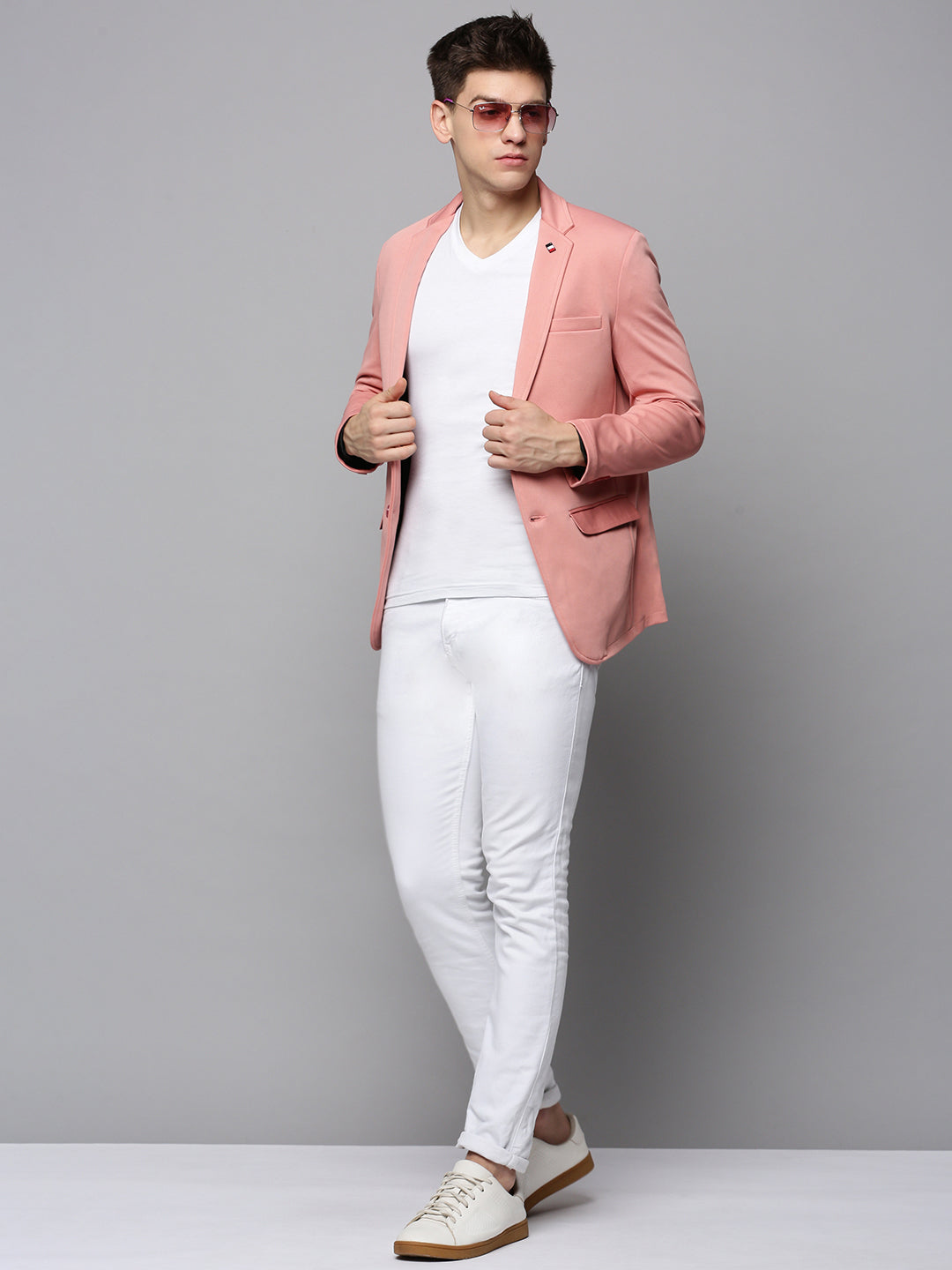 Men Pink Solid Blazer