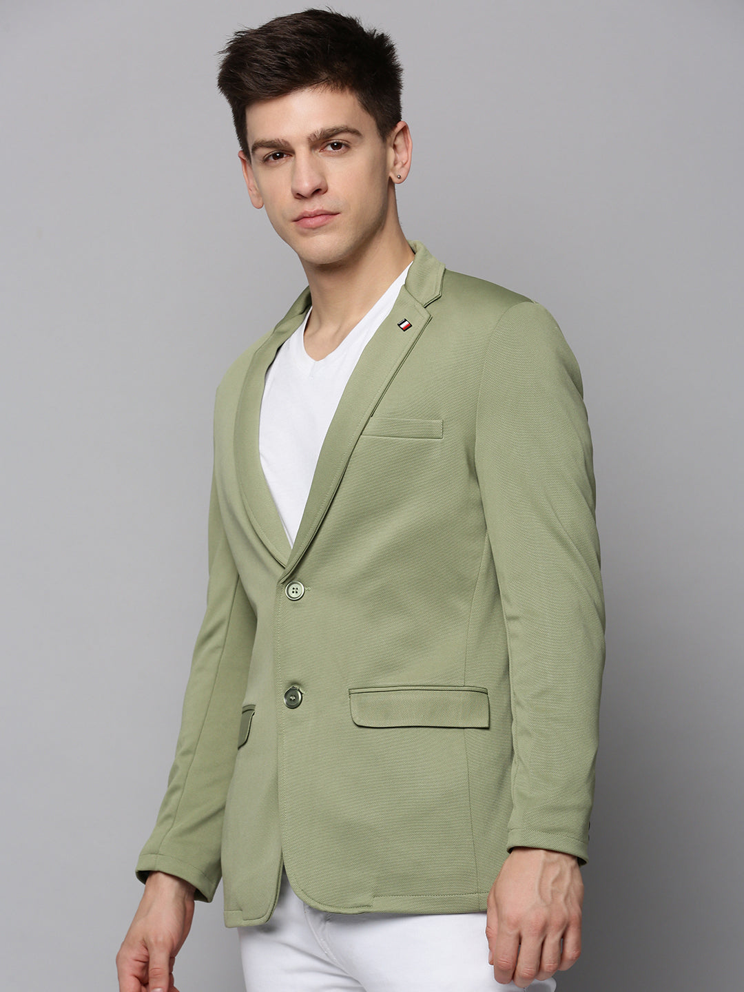 Men Green Solid Blazer