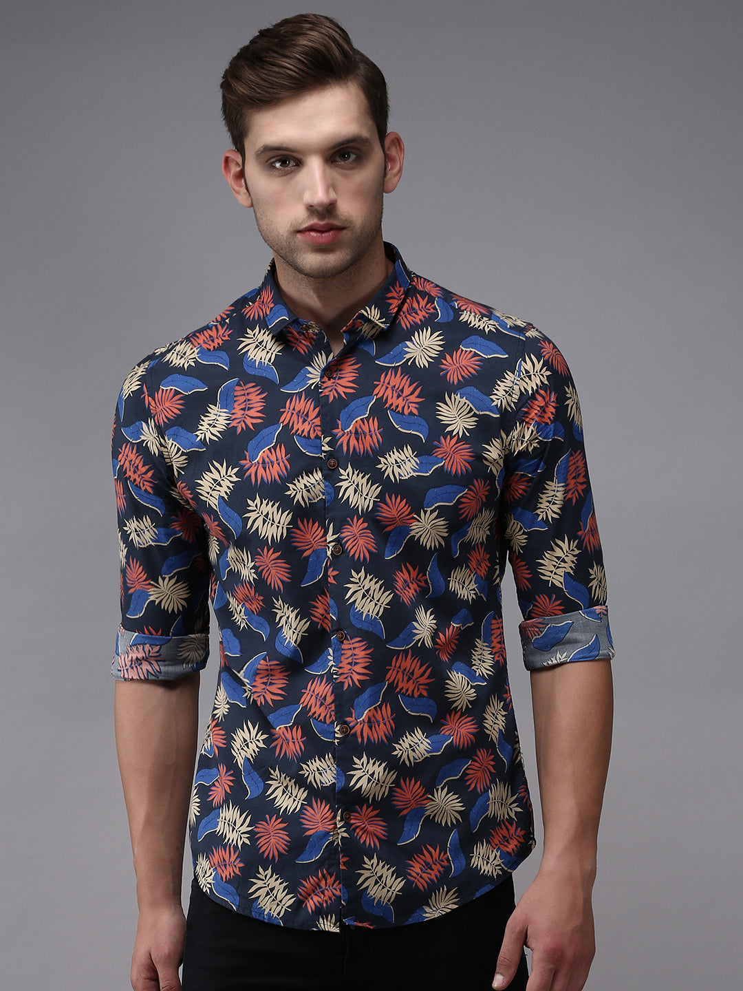 Men Blue Printed Casual Shirt