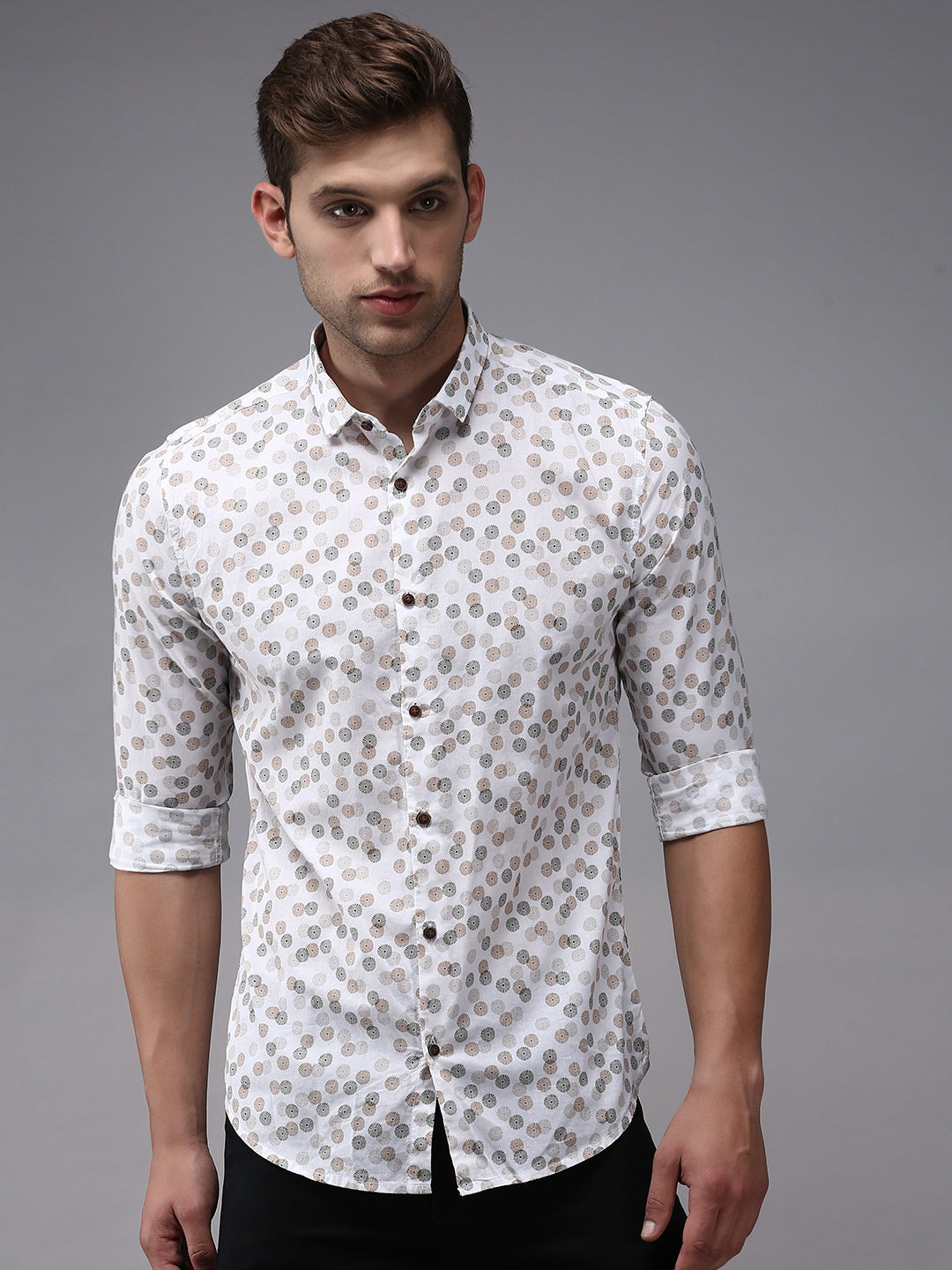 Men White Printed Casual Shirt