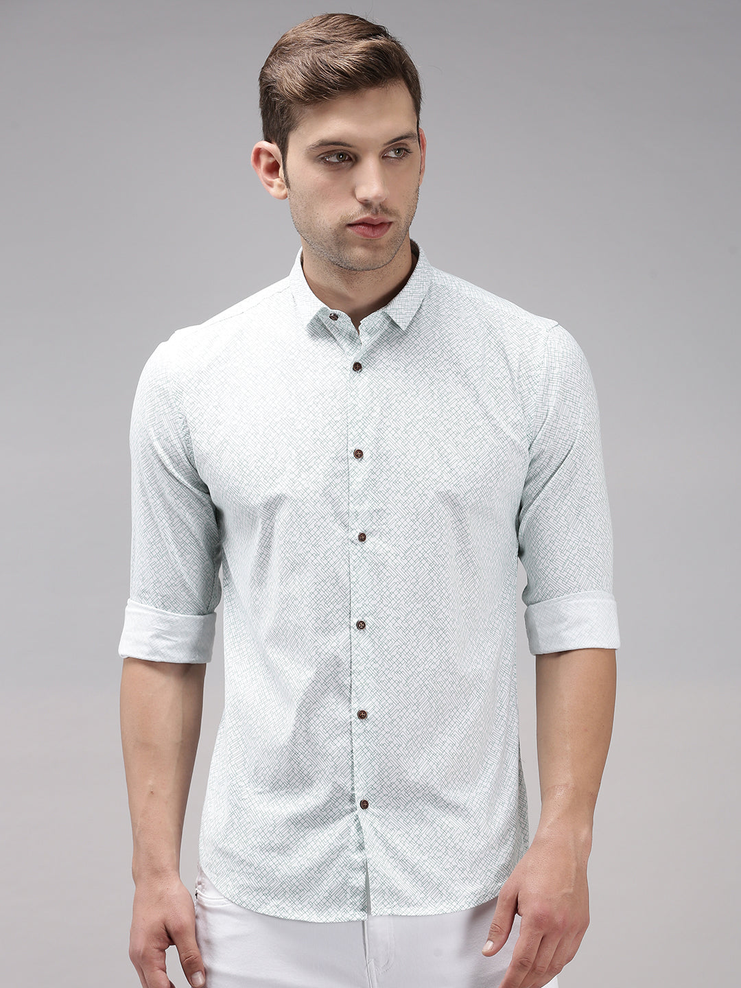 Men White Printed Casual Shirt