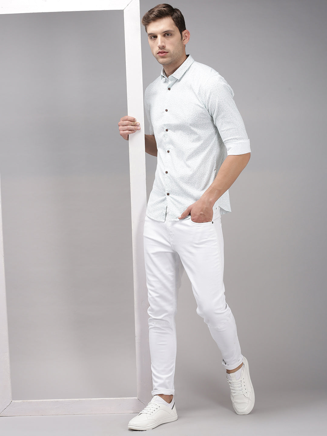 Men White Printed Casual Shirt