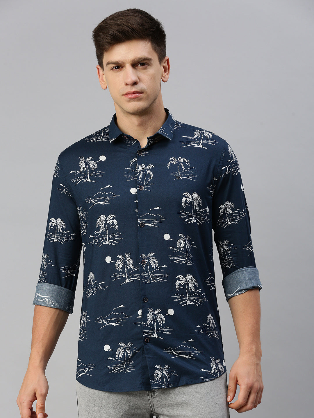Men Navy Printed Casual Shirt